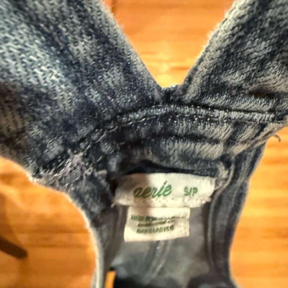 Aerie Denim Overall Romper Floral Embroidered Pocket Size Small - Picture 2 of 5